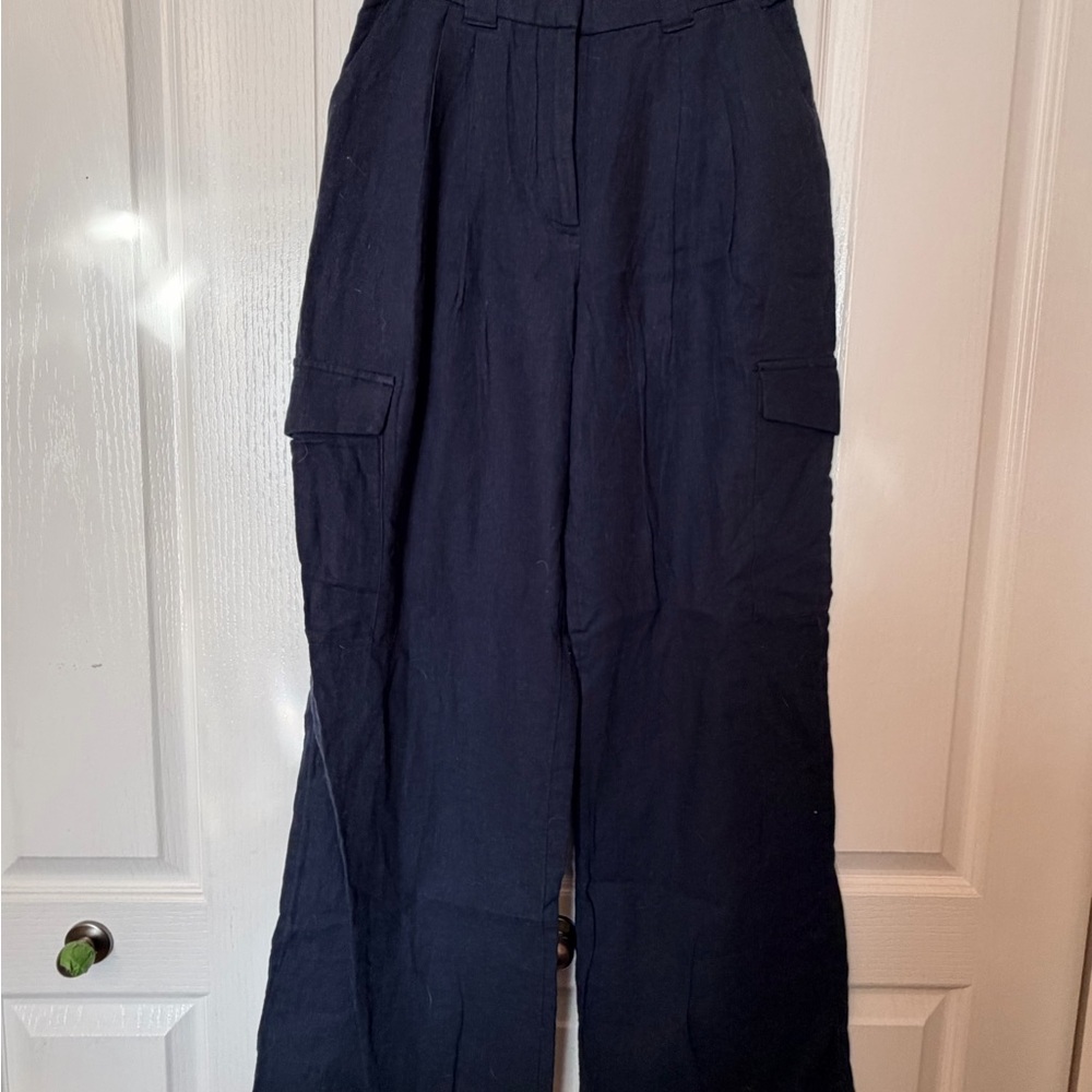 Abercrombie & Fitch Dark Blue Linen Cargo Trousers